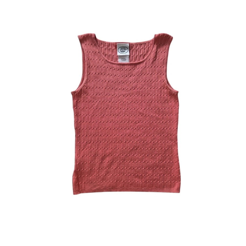 Laura Ashley Vintage Silk Coral Knit Tank Top M Cable-Knit Y2K Cottage Preppy